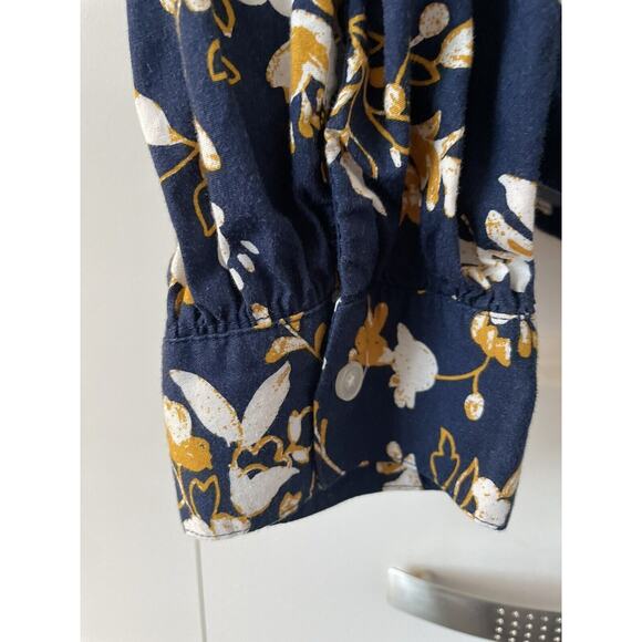 J Crew Shirt Women Medium Navy Gold Ruffle Trim Shoulder Chest Cotton Shirt - Picture 4 of 11